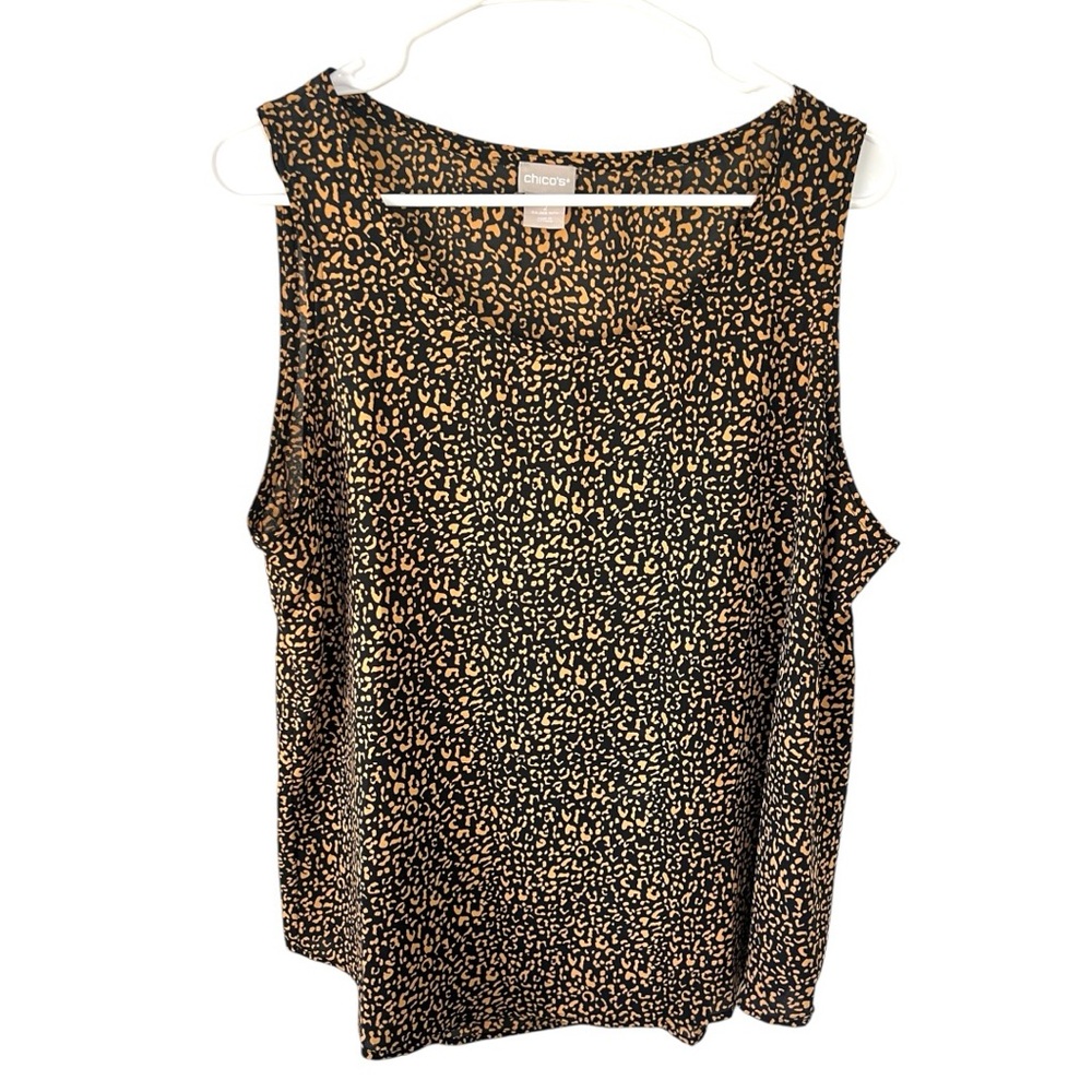 Chico's Leopard Print Tank Top Black and Brown Size 2